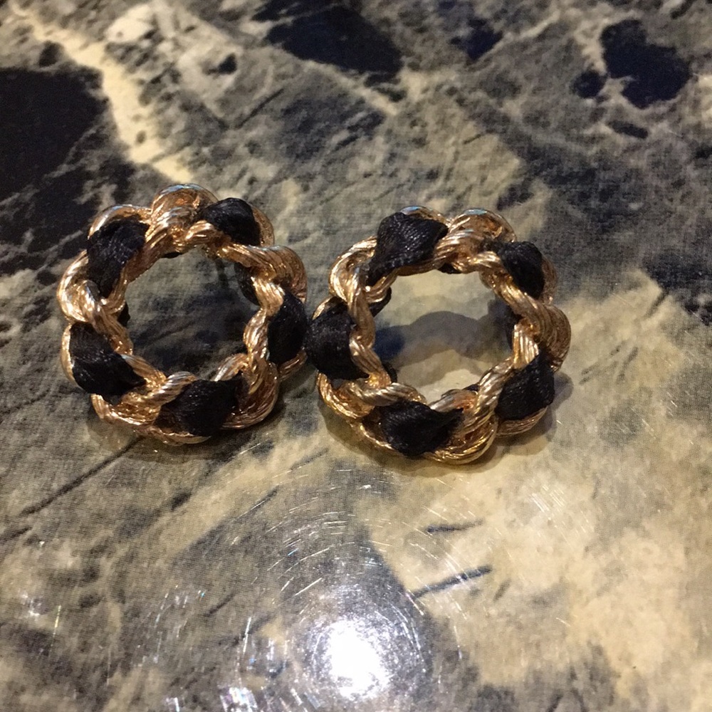 ALDO gold with black ribbon stud earrings
